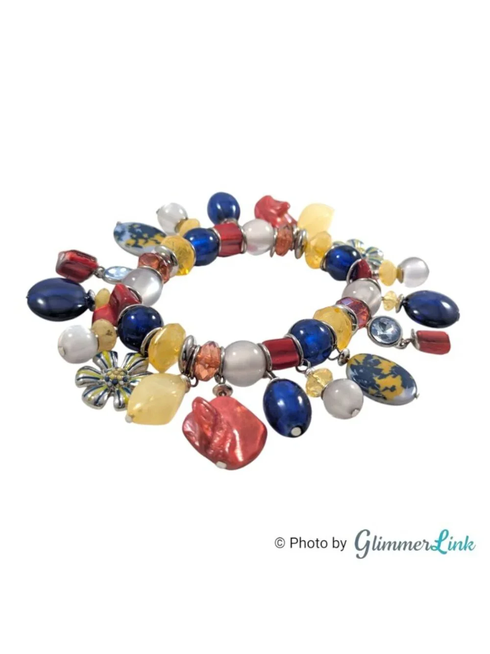 Multicolor Charm Bracelet Dangle Beads Enamel Flower Stretch Y2K Style